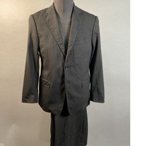 VERSACE COLLECTION Sz 40R 33 x 29 BLACK STRIPED WOOL BLEND 2 PC SUIT